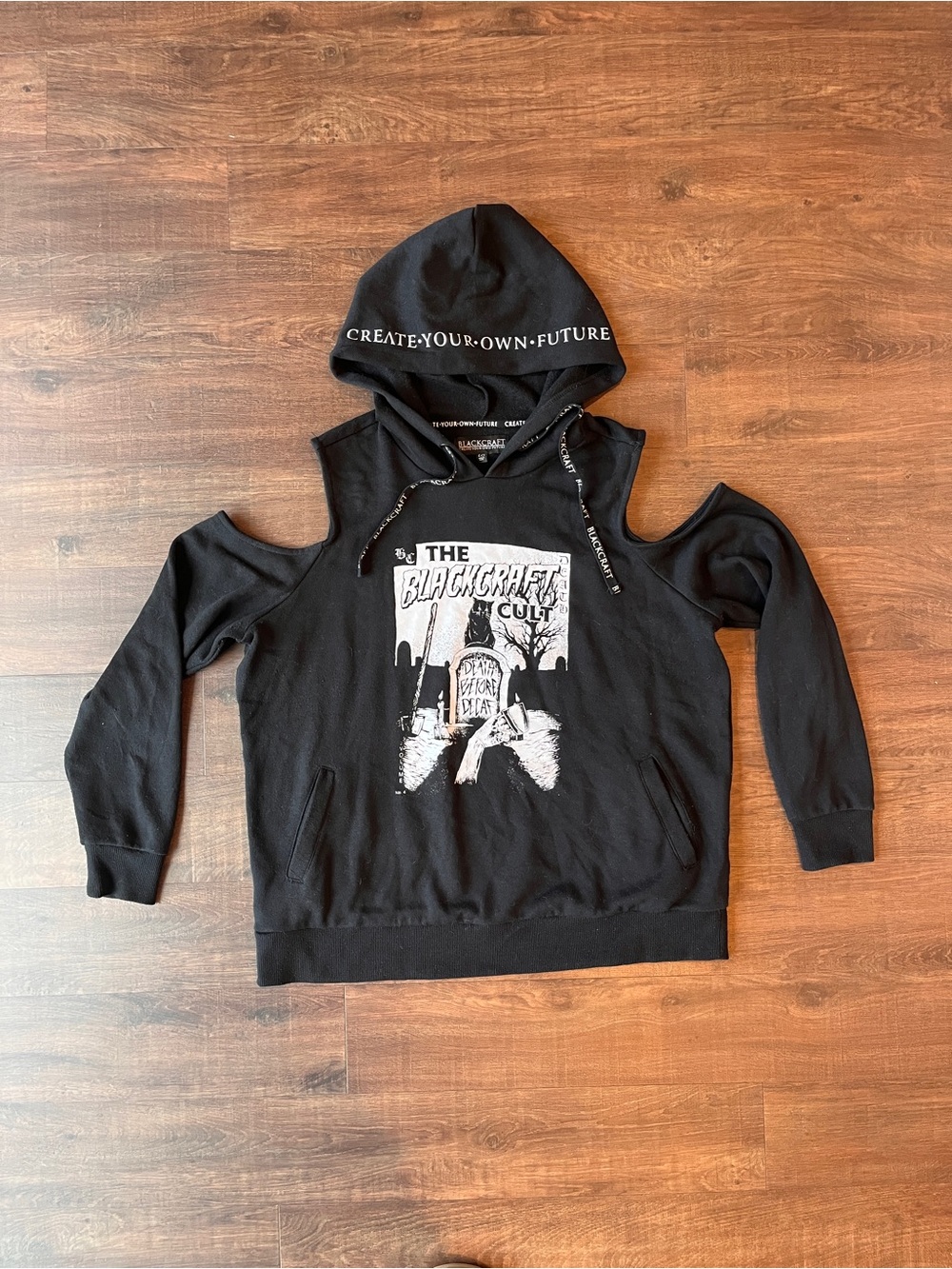 BlackCraft Death Before Decaf Cold Shoulder Hoodie Hot Topic Exclusive LG